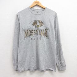M★古着 長袖 Tシャツ メンズ モッシーオーク コットン クルーネック グレー 霜降り 25mar03 中古