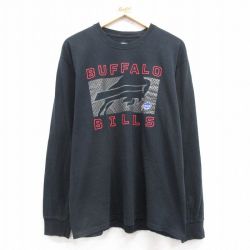 L★古着 長袖 Tシャツ メンズ NFL バッファロービルズ クルーネック 黒 ブラック アメフト スーパーボウル 25mar03 中古