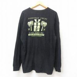 XL★古着 バンズ 長袖 Tシャツ メンズ ヤシの木 大きいサイズ コットン クルーネック 黒 ブラック 25mar03 中古