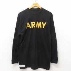 L★古着 長袖 Tシャツ メンズ ミリタリー アーミー ARMY クルーネック USA製 黒 ブラック 25mar03 中古