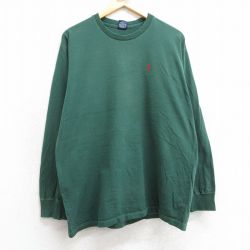 XL★古着 ラルフローレン Ralph Lauren 長袖 ブランド Tシャツ メンズ 90年代 90s ワンポイントロゴ コットン クルーネック 緑 グリーン 25mar04 中古