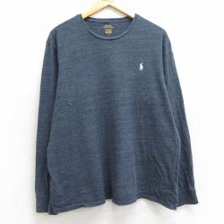XL★古着 ラルフローレン Ralph Lauren 長袖 ブランド Tシャツ メンズ ワンポイントロゴ コットン クルーネック 濃グレー系 霜降り 25mar04 中古