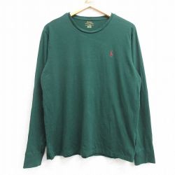 L★古着 ラルフローレン Ralph Lauren 長袖 ブランド Tシャツ メンズ ワンポイントロゴ コットン クルーネック 緑 グリーン 25mar07 中古