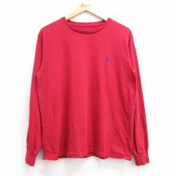 L★古着 ラルフローレン Ralph Lauren 長袖 ブランド Tシャツ メンズ ワンポイントロゴ コットン クルーネック 赤 レッド 25mar07 中古
