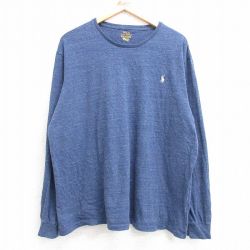 XL★古着 ラルフローレン Ralph Lauren 長袖 ブランド Tシャツ メンズ ワンポイントロゴ コットン クルーネック 紺 ネイビー 霜降り 25mar07 中古
