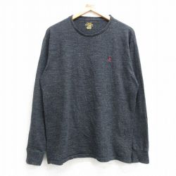 L★古着 ラルフローレン Ralph Lauren 長袖 ブランド Tシャツ メンズ ワンポイントロゴ コットン クルーネック 濃グレー 霜降り 25mar07 中古