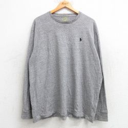 XL★古着 ラルフローレン Ralph Lauren 長袖 ブランド Tシャツ メンズ ワンポイントロゴ 大きいサイズ コットン クルーネック グレー 霜降り 25mar07 中古