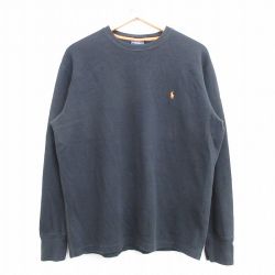 L★古着 ラルフローレン Ralph Lauren 長袖 ブランド サーマル Tシャツ メンズ ワンポイントロゴ コットン クルーネック 黒 ブラック 25mar07 中古