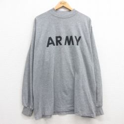 XL★古着 長袖 ビンテージ Tシャツ メンズ 90年代 90s ミリタリー アーミー ARMY リフレクター 大きいサイズ モックネック ハイネック グレー 霜降り 25mar07 中古