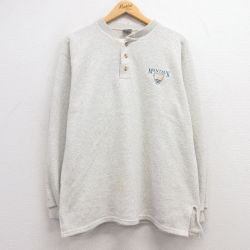 XL★古着 長袖 ビンテージ Tシャツ メンズ 90年代 90s MONTAUK ヘンリーネック USA製 薄グレー 霜降り 25mar07 中古