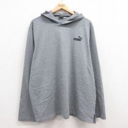 XL★古着 プーマ puma 長袖 Tシャツ パーカー メンズ ワンポイントロゴ 大きいサイズ コットン グレー 霜降り 25mar08 中古