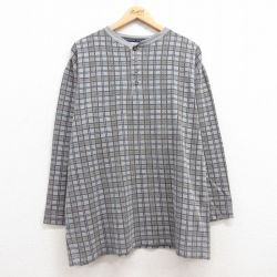 XL★古着 アリゾナジーンズ 長袖 ビンテージ サーマル Tシャツ メンズ 00年代 00s ヒジ当て 大きいサイズ ヘンリーネック グレー他 チェック 25mar08 中古