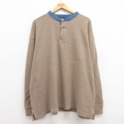 XL★古着 長袖 ビンテージ サーマル Tシャツ メンズ 00年代 00s 大きいサイズ コットン ヘンリーネック ベージュ カーキ 25mar08 中古