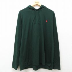 XL★古着 ラルフローレン Ralph Lauren 長袖 ブランド Tシャツ パーカー メンズ ワンポイントロゴ 大きいサイズ コットン 緑 グリーン 25mar11 中古