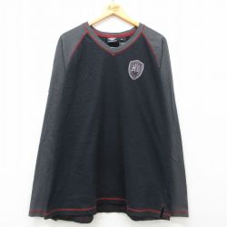 【20%OFF】XL★古着 ハーレーダビッドソン Harley Davidson 長袖 Tシャツ メンズ ラグラン 大きいサイズ コットン Vネック 濃紺他 ネイビー 25mar11 中古