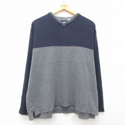 XL★古着 ギャップ GAP 長袖 ビンテージ Tシャツ メンズ 00年代 00s ツートンカラー コットン Vネック 紺他 ネイビー 25mar11 中古