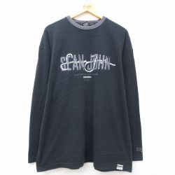 XL★古着 ショーンジョン 長袖 Tシャツ メンズ ビッグロゴ 大きいサイズ コットン クルーネック 黒 ブラック 25mar13 中古
