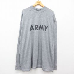 XL★古着 長袖 Tシャツ メンズ ミリタリー アーミー リフレクター 大きいサイズ ロング丈 モックネック グレー 霜降り 25mar13 中古