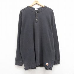XL★古着 カーハート Carhartt 長袖 Tシャツ メンズ 大きいサイズ コットン ヘンリーネック 濃グレー 25mar14 中古