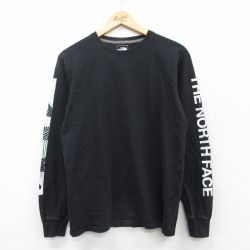 M★古着 ノースフェイス THE NORTH FACE 長袖 Tシャツ メンズ ビッグロゴ コットン クルーネック 黒 ブラック 25mar21 中古