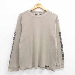 L★古着 ハーレーダビッドソン Harley Davidson 長袖 サーマル Tシャツ メンズ ビッグロゴ コットン クルーネック ベージュ カーキ 25mar22 中古