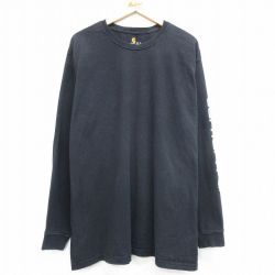 XL★古着 カーハート Carhartt 長袖 Tシャツ メンズ ビッグロゴ 大きいサイズ ロング丈 コットン クルーネック 黒 ブラック 25mar22 中古