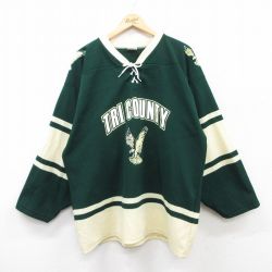 XL★古着 長袖 ビンテージ Tシャツ アイスホッケー ジャージ メンズ 00年代 00s TRI COUNTY 大きいサイズ ロング丈 カナダ製 緑他 グリーン 25mar28 中古