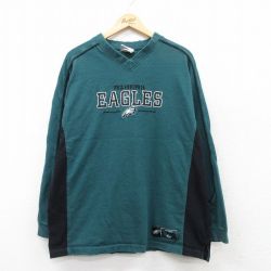 XL★古着 長袖 ビンテージ Tシャツ メンズ 00年代 00s NFL フィラデルフィアイーグルス 刺繍 大きいサイズ Vネック 緑他 グリーン アメフト スーパーボウル 25mar28 中古