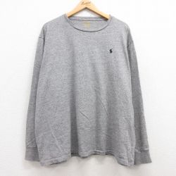 XL★古着 ラルフローレン Ralph Lauren 長袖 ブランド Tシャツ メンズ ワンポイントロゴ 大きいサイズ コットン クルーネック グレー 霜降り 25mar29 中古