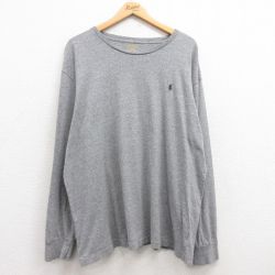 XL★古着 ラルフローレン Ralph Lauren 長袖 ブランド Tシャツ メンズ ワンポイントロゴ 大きいサイズ クルーネック グレー 霜降り 25mar29 中古