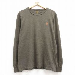 L★古着 ラルフローレン Ralph Lauren 長袖 ブランド Tシャツ メンズ ワンポイントロゴ コットン クルーネック 緑系 グリーン 霜降り 25mar29 中古