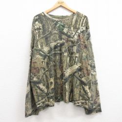 XL★古着 長袖 Tシャツ メンズ 胸ポケット付き 大きいサイズ クルーネック 緑他 グリーン 迷彩 25mar29 中古