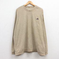 XL★古着 アディダス adidas 長袖 トップス メンズ ワンポイントロゴ パイル地 大きいサイズ クルーネック ベージュ カーキ 25mar29 中古