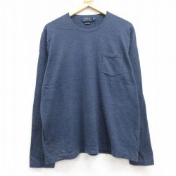 【20%OFF】XL★古着 ラルフローレン Ralph Lauren 長袖 ブランド Tシャツ メンズ ワンポイントロゴ 裾ロゴ 胸ポケット付き 大きいサイズ コットン クルーネック 紺 ネイビー 霜降り 25mar29 中古