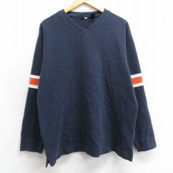 XL★古着 ルート66 長袖 ビンテージ Tシャツ メンズ 00年代 00s コットン Vネック 紺 ネイビー 25mar29 中古