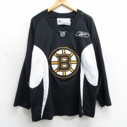 XL★古着 リーボック REEBOK 長袖 Tシャツ アイスホッケー ジャージ メンズ NHL ボストンブルーインズ ラグラン Vネック 黒他 ブラック ユニフォーム ゲームシャツ 25mar29 中古