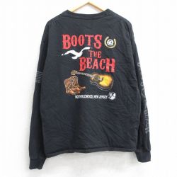XL★古着 ヘインズ Hanes 長袖 Tシャツ メンズ ギター ウエスタンブーツ コットン クルーネック 黒 ブラック 25mar29 中古