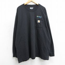 XL★古着 カーハート Carhartt 長袖 Tシャツ メンズ ワンポイントロゴ Timpanogos SSD 胸ポケット付き コットン クルーネック 黒 ブラック 25mar29 中古