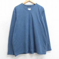 XL★古着 エルエルビーン LLBEAN 長袖 ビンテージ Tシャツ メンズ 00年代 00s 無地 大きいサイズ Vネック 薄紺 ネイビー 25mar29 中古