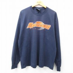 XL★古着 STEVE&BARRYS 長袖 ビンテージ Tシャツ メンズ 00年代 00s シラキュース 大きいサイズ コットン クルーネック 紺 ネイビー 25mar31 中古