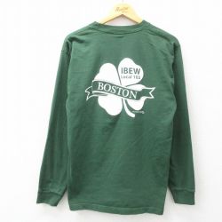 L★古着 長袖 ビンテージ Tシャツ メンズ 00年代 00s ボストン 胸ポケット付き コットン クルーネック USA製 緑 グリーン 25mar31 中古