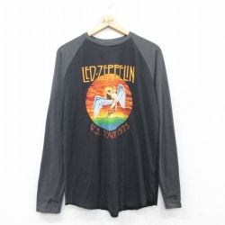 L★古着 長袖 ロック バンド Tシャツ メンズ レッドツェッペリン ツートンカラー ラグラン クルーネック 黒他 ブラック 25mar31 中古