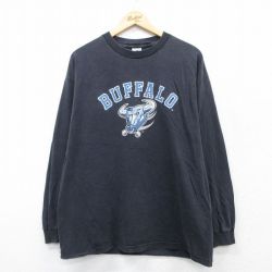 XL★古着 長袖 ビンテージ Tシャツ メンズ 00年代 00s バッファロー コットン クルーネック 黒 ブラック 25mar31 中古