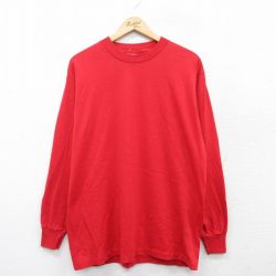 L★古着 長袖 ビンテージ Tシャツ メンズ 90年代 90s 無地 クルーネック USA製 赤 レッド 25mar31 中古