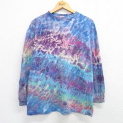 XL★古着 長袖 ビンテージ Tシャツ メンズ 00年代 00s 無地 大きいサイズ クルーネック 青他 ブルー タイダイ 25apr02 中古