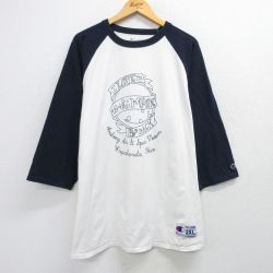 XL★古着 チャンピオン champion 7分袖 Tシャツ メンズ MOON&BLACK ラグラン 大きいサイズ ロング丈 コットン クルーネック 白他 ホワイト 25apr02 中古 7分丈 七分丈 七分袖