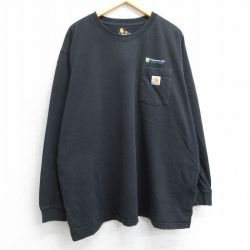 XL★古着 カーハート Carhartt 長袖 Tシャツ メンズ ワンポイントロゴ ティンパノーゴス SSD 胸ポケット付き 大きいサイズ コットン クルーネック 黒 ブラック 25apr01 中古