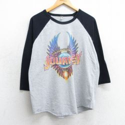 L★古着 7分袖 ロック バンド Tシャツ メンズ ジャーニー ラグラン ツートンカラー クルーネック 黒他 ブラック 25apr01 中古 7分丈 七分丈 七分袖