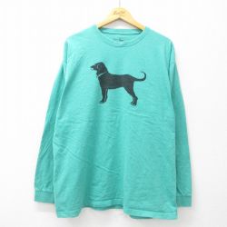 XL★古着 長袖 Tシャツ メンズ 犬 The Black Dog 大きいサイズ コットン クルーネック 青緑 霜降り 25apr11 中古