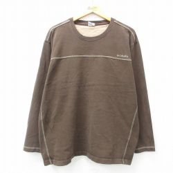 XL★古着 コロンビア COLUMBIA 長袖 ビンテージ Tシャツ メンズ 00年代 00s ワンポイントロゴ 大きいサイズ コットン クルーネック 濃茶 ブラウン 25apr11 中古